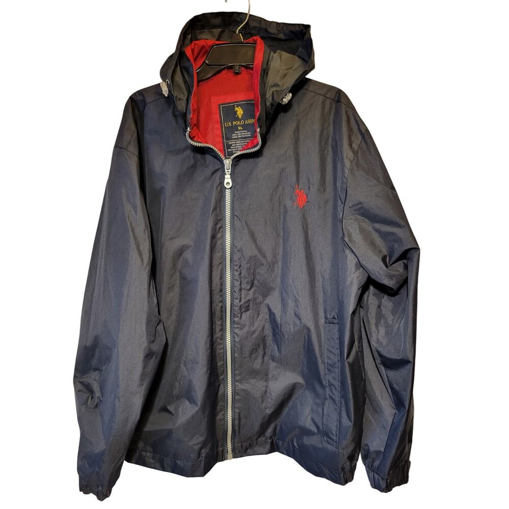 US Polo Association Lined Navy Blue Windbreaker Rain Jacket Size XL